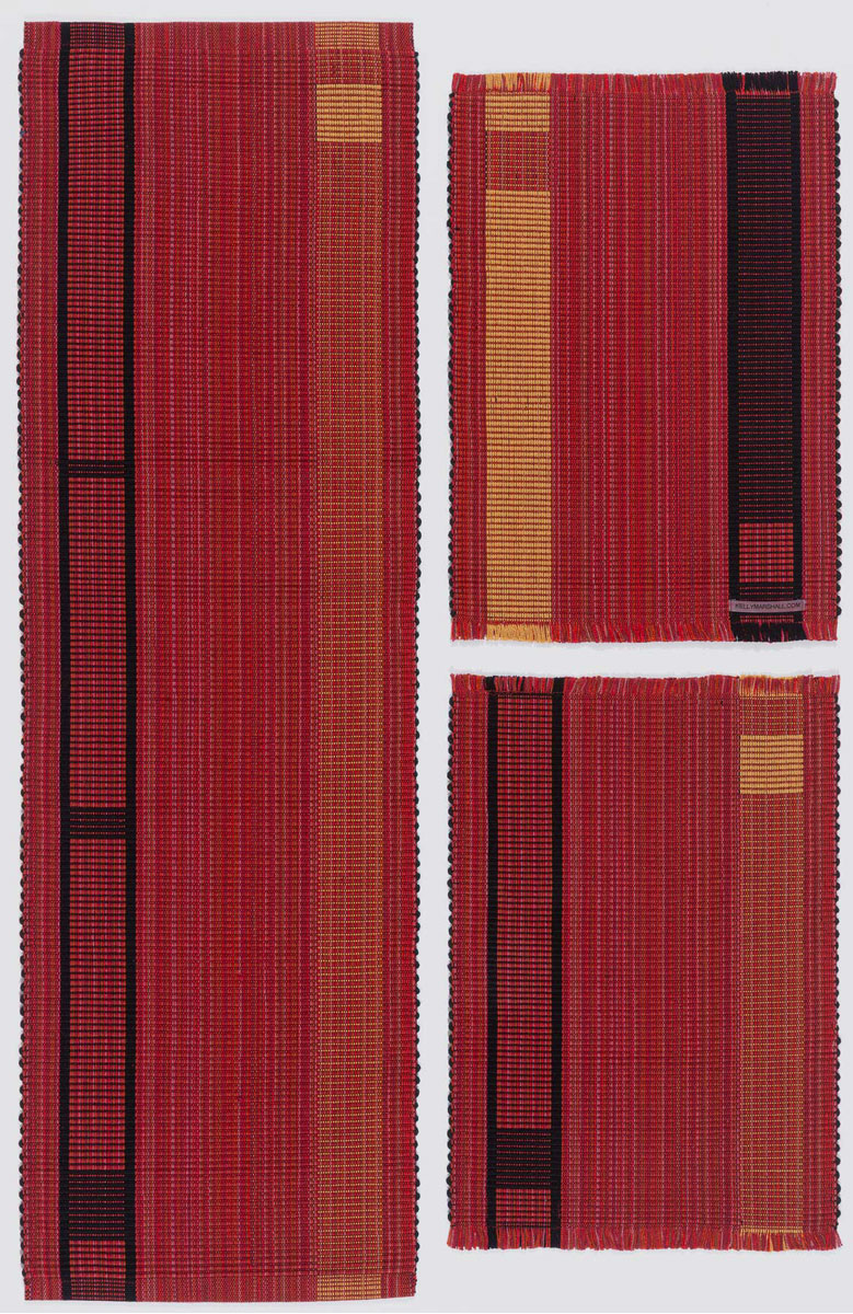 hand-woven table runner red, black, machine washable modern design