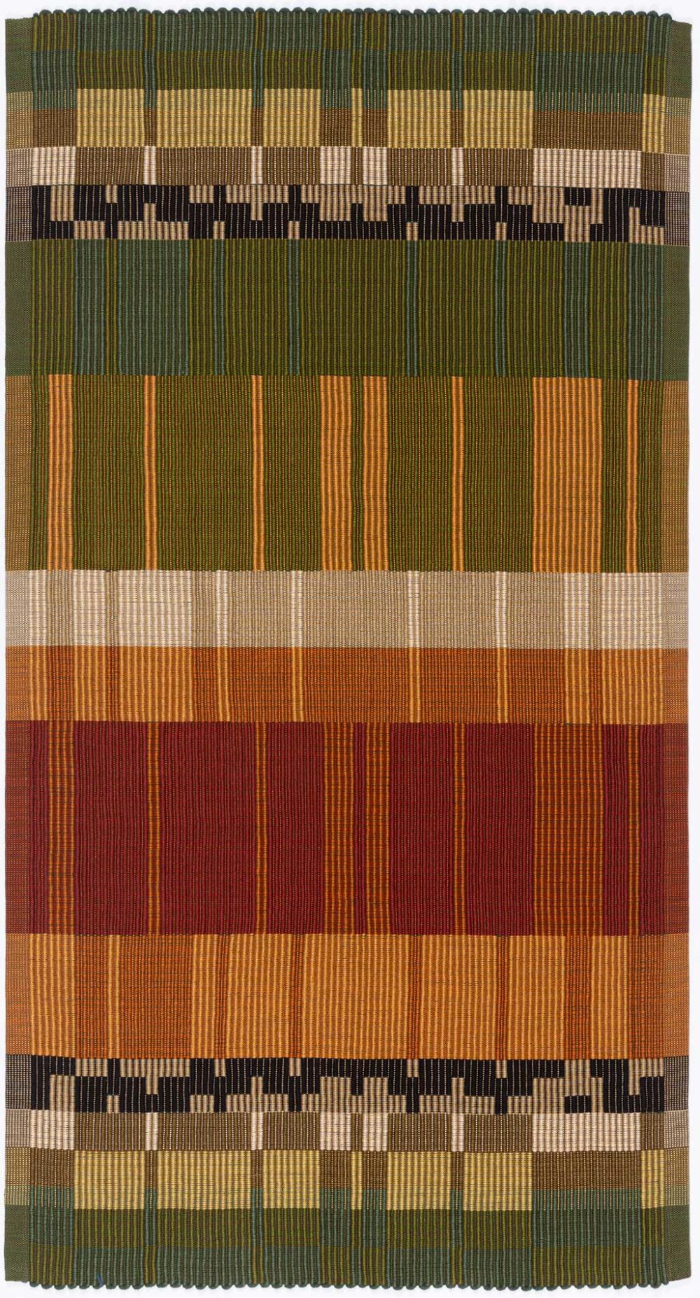 handwoven rep weave rug, contemporary design, reds, rust, olive green black, machine washable, cotton poly by kelly marshall