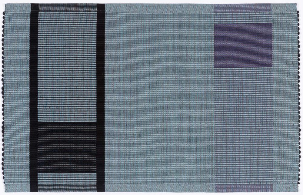modern throw rug, cotton/poly, grey blue, black, washable