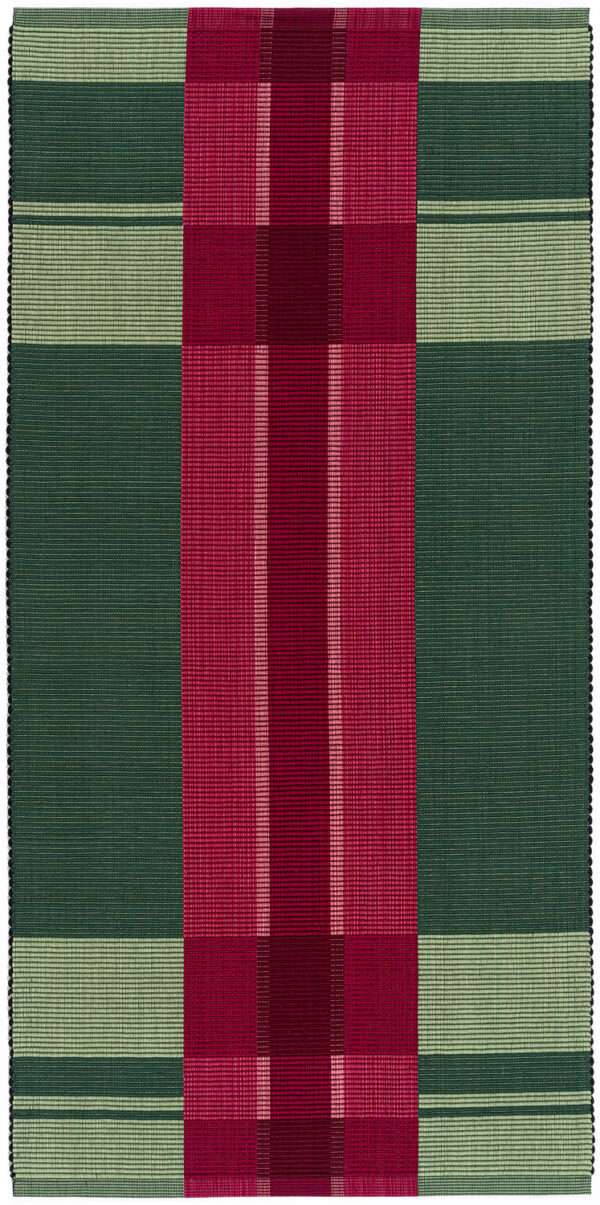 cotton rug, burgundy and green